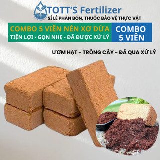 Combo 5 viên nén xơ dừa viên 500g, đất trồng cây, đất sạch hữu cơ, TOTT's fertilizer