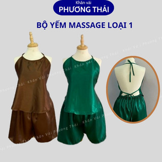  Bộ yếm massage yếm spa gội đầu dưỡng sinh có dây buộc lưng chất LỤA dày mát mịn 