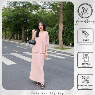 Set áo + chân váy cúc bọc tay lỡ - Xuananhthomay