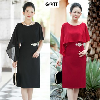 GOTI Quà Tặng Mẹ U40 U50 Dự Tiệc - Đầm Trung Niên Dáng Ôm Phối Voan Đính Đá Cao Cấp Sang Trọng 3411