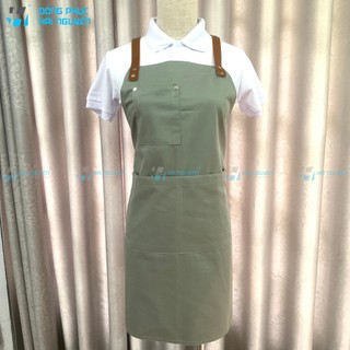 Tạp dề pha chế phối da cao cấp tạp dề đồng phục kaki cotton