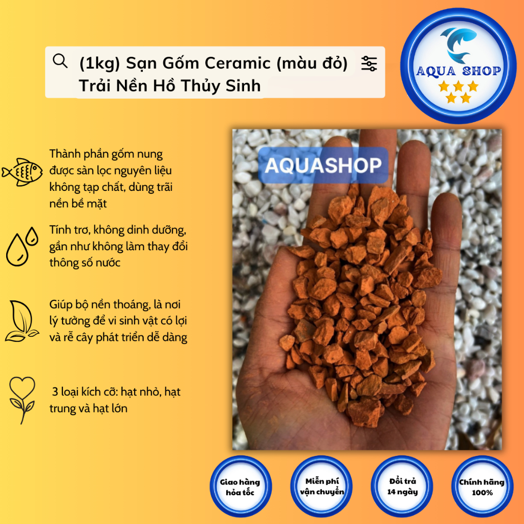 (1kg) sạn gốm ceramic (màu đỏ) Trải Nền Hồ Thủy Sinh