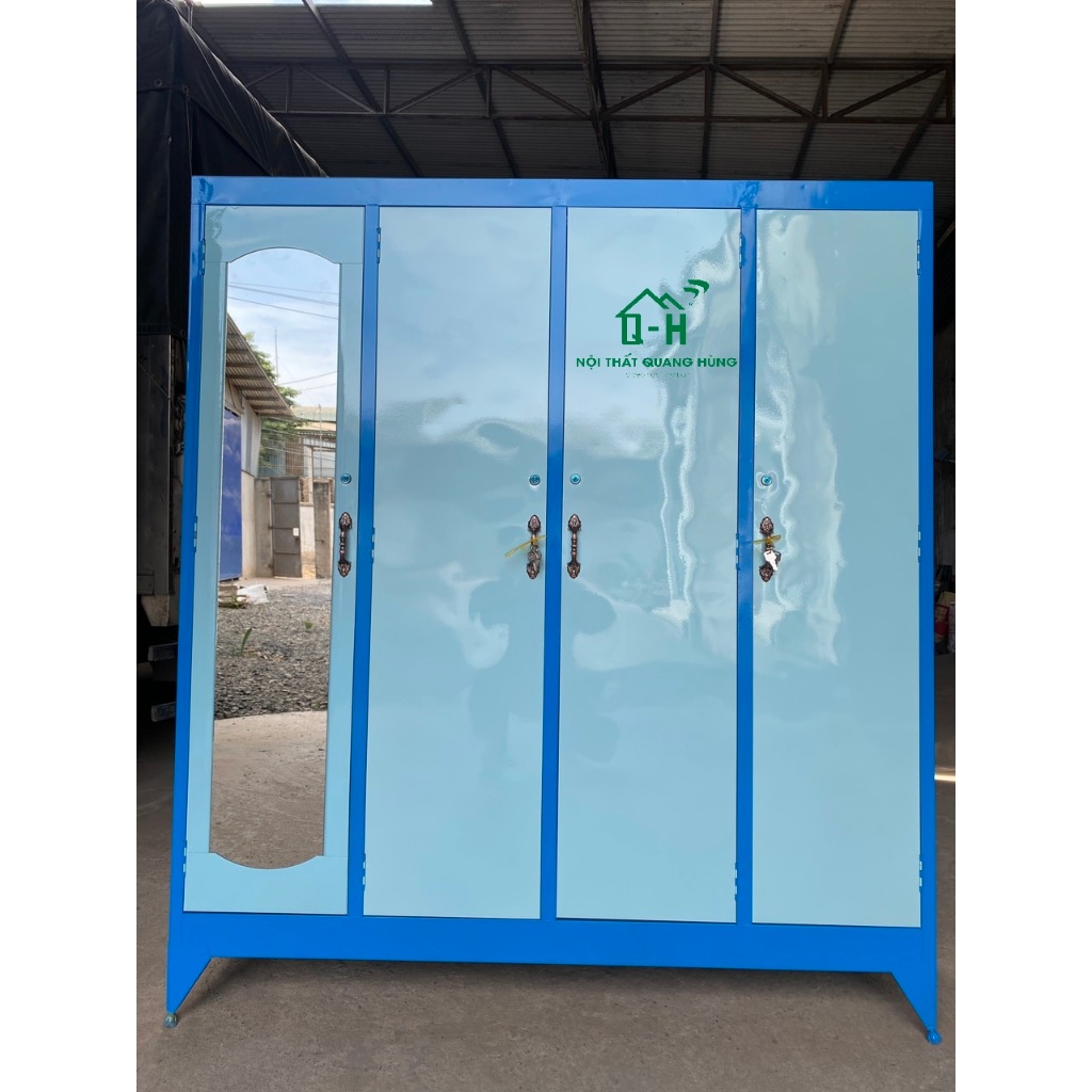 TỦ SẮT ĐỰNG QUẦN ÁO SƠN DẦU 1M8X1M6 MÀU XANH DƯƠNG - DÀNH CHO CẢ NHÀ