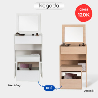 Bàn Trang Điểm Có Gương Gấp Gọn, Bàn Phấn Gỗ Kèm Ghế Nhỏ Gọn Thông Minh Dáng Simple KEGODA KGD08