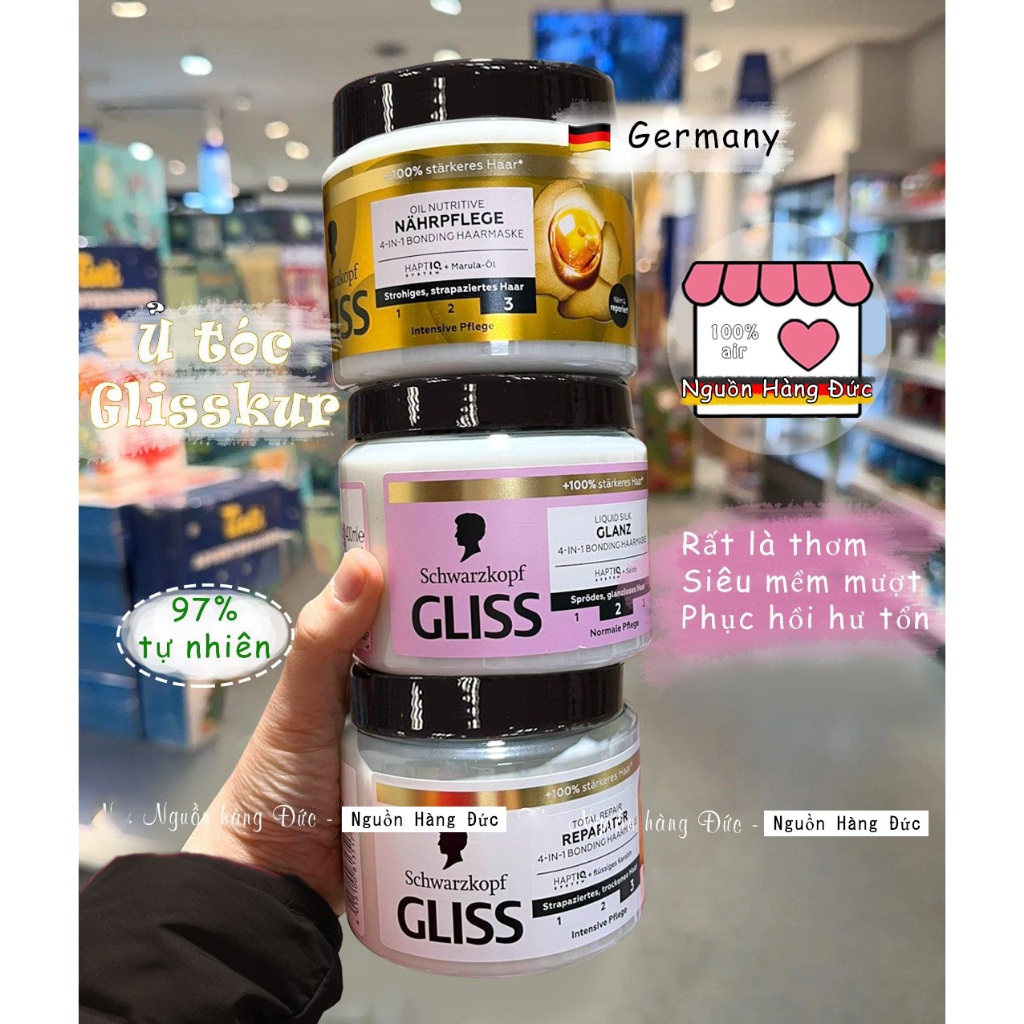 [Mẫu mới nhất] Ủ tóc Gliss Kur (Bản chuẩn Đức) Siêu thơm mềm mượt phục hồi hư tổn Glisskur - Nguồn hàng Đức