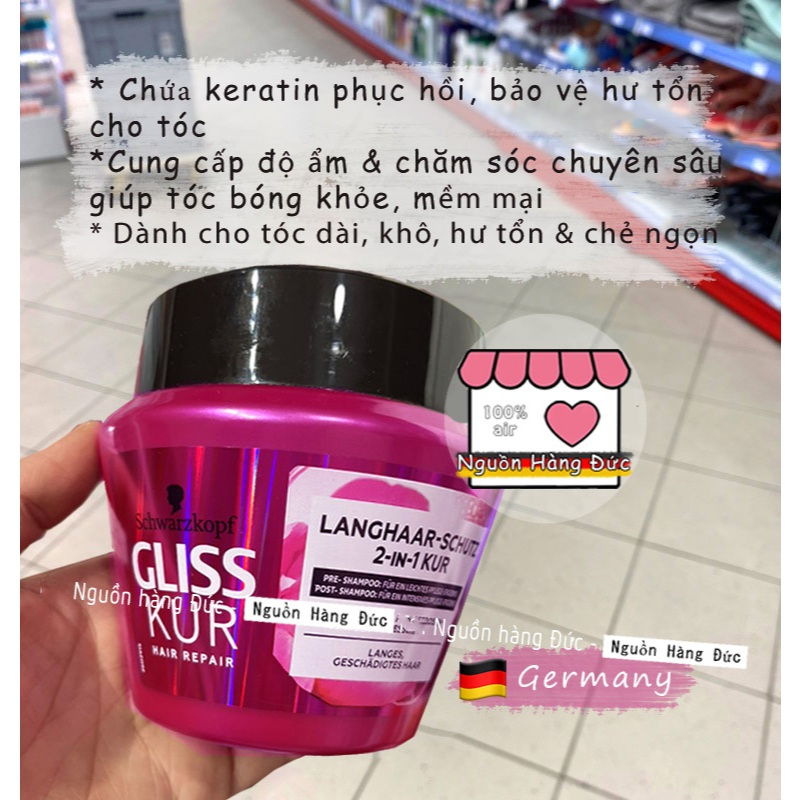 [Mẫu mới nhất] Ủ tóc Gliss Kur (Bản chuẩn Đức) Siêu thơm mềm mượt phục hồi hư tổn Glisskur - Nguồn hàng Đức