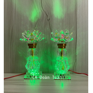 Cặp đèn thờ pha lê kiểu dáng thiên nga - Đèn thờ hoa sen đổi màu cao 24cm