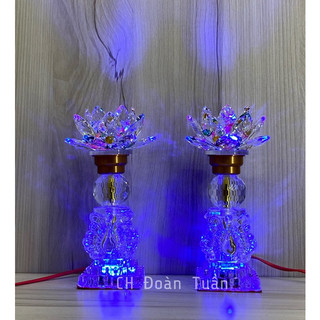Cặp đèn thờ pha lê kiểu dáng thiên nga - Đèn thờ hoa sen đổi màu cao 24cm