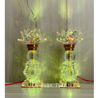 Cặp đèn thờ pha lê kiểu dáng thiên nga - Đèn thờ hoa sen đổi màu cao 24cm