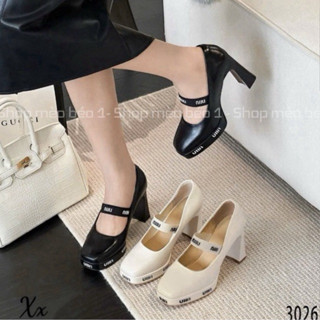 Giày cao gót miu viền chữ quai ngang gót trụ fullbox hàng quảng châu cao cấp