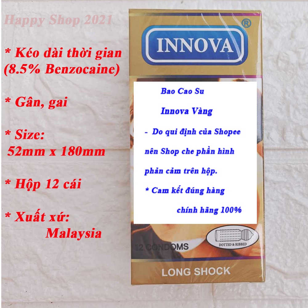 Bao cao su INNOVA Vàng hộp 12 cái kéo dài thời gian gân gai