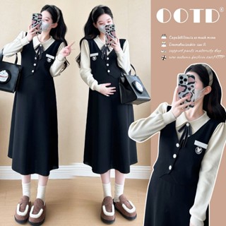  Young Mom | Đầm bầu công sở HQV815 giả gile với chất vải Len mềm ấm áp thiết kế kiểu dáng thời trang 