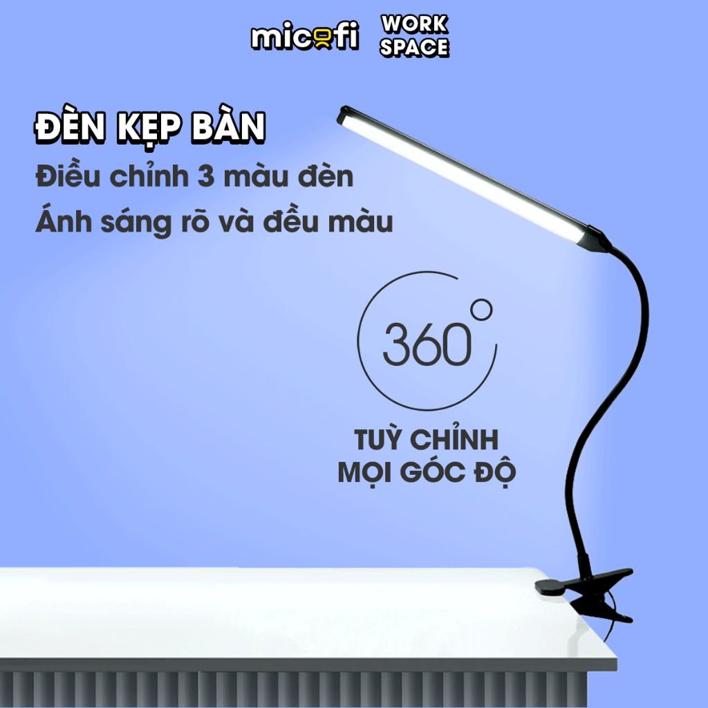  Đèn LED Bàn Học Micofi Đọc Sách Kẹp Bàn Làm Việc USB Cắm Điện Đèn Kẹp Sách 3 Màu Chống Cận Xoay 360 Độ Chỉnh Độ Sáng 