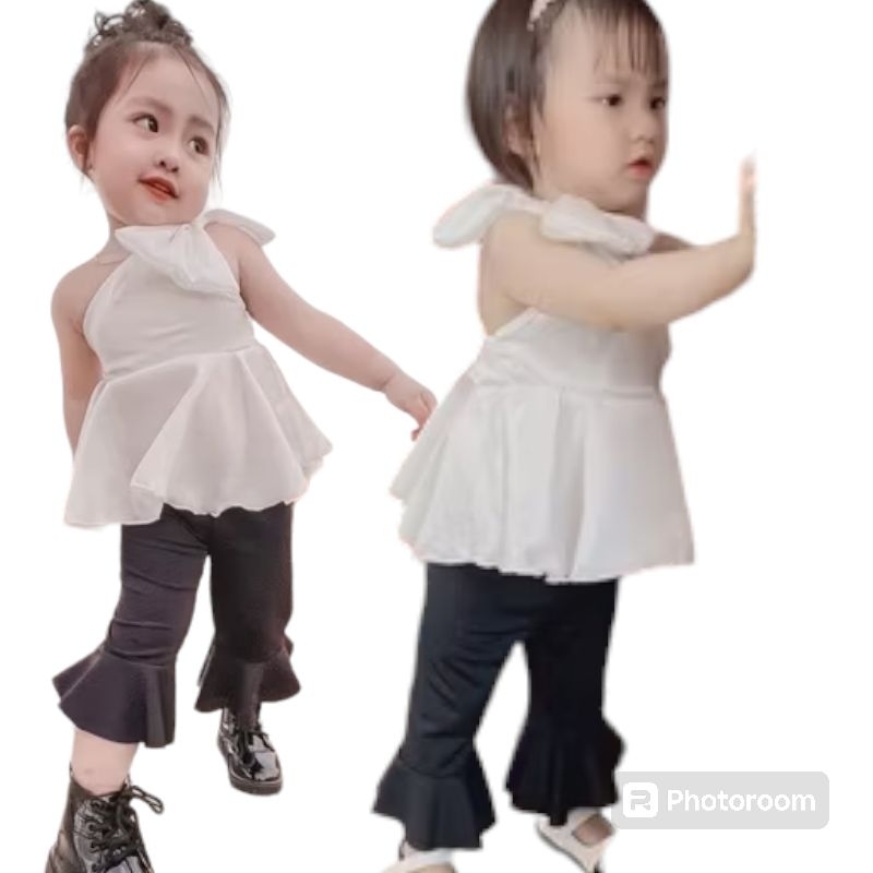 sét áo lệch vai quần loe cho bé