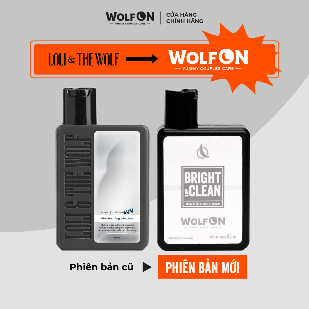 Dung Dịch Vệ Sinh Nam Giới Wolf ON Bright & Clean Dưỡng Sáng 1% Niacinamide Khử Mùi Tốt Sạch Thơm Nam Tính 95ml