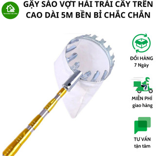 Sào Gậy 5M Rút Gọn Còn 1,3M Thép INOX 304 Siêu Bền Giúp Hái Trái Cây Trên Cao Dễ Dàng Kèm Vợt Hái
