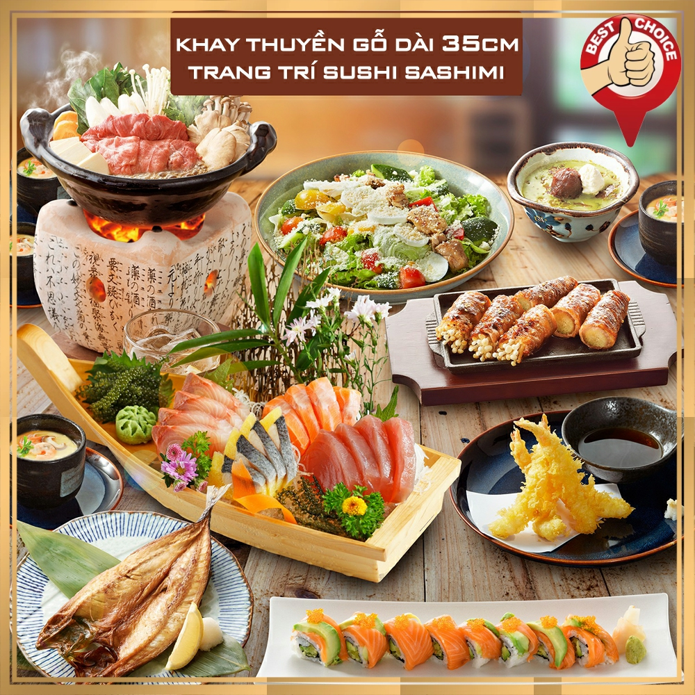 Khay thuyền gỗ sushi - khay thuyền gỗ sashimi - khay gỗ chuyên dụng dành cho quán ăn nhà hàng Nhật -