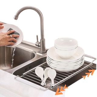 Rổ Inox gác bồn rửa chén bát rau củ đa năng SSGBR12 tăng giảm chiều dài tiện lợi