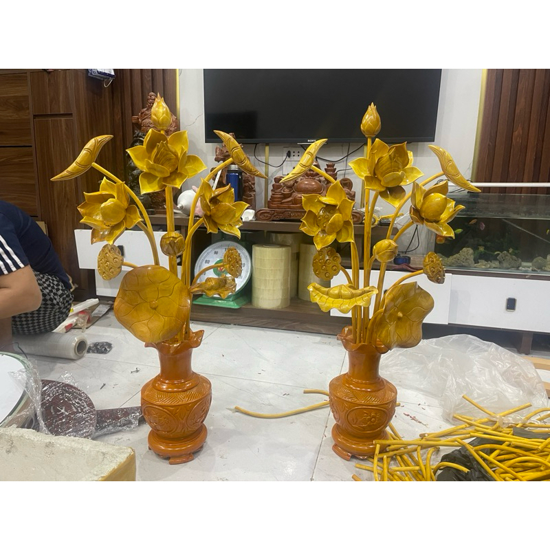 Hoa sen gỗ mít 1 bình đục