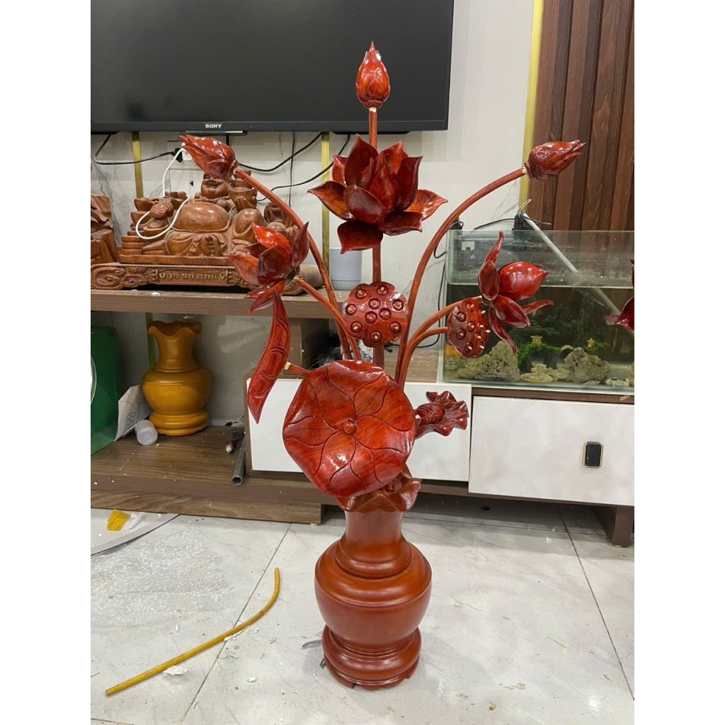 bình hoa sen gỗ hương 1 bình đục