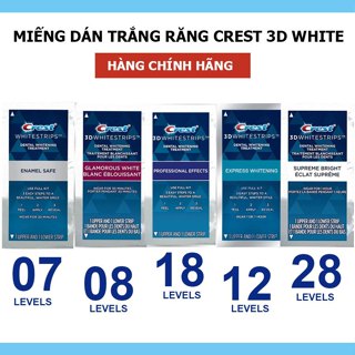 Miếng dán trắng răng Crest 3D White của Mỹ theo cấp độ levels – 1 Gói tẩy trắng răng