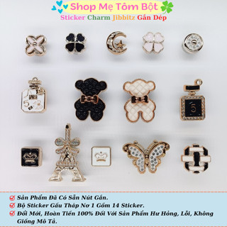 Bộ 14 Sticker Charm Jibbitz 3D Gấu Tháp Nơ Phụ Kiện Trang Trí Dép Cross Sục Dép Crocs Có Sẵn Nút Gắn