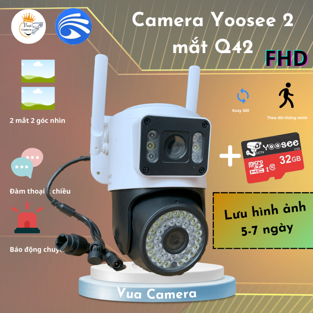 Camera YooSee ngoài trời 2 mắt - 2 màn hình siêu nét - Ban đêm có màu - Xoay 360 - Đàm thoại 2 chiều | BigBuy360 - bigbuy360.vn