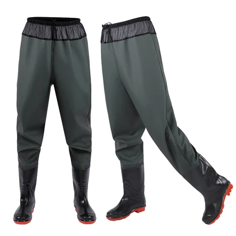 Quần ủng lội nước màu nâu đế cứng size 35-46, ủng câu cá, ủng lao động liền quần