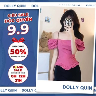 Áo trễ vai tay bồng tiểu thư có mút ngực, áo kiểu nữ cộc tay siêu tôn dáng A002 Dolly Quin