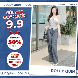 Quần suông nữ cạp cao lệch ly 2 bên Dolly Quin, quần ống rộng lưng cao vải gold hàn mềm mại Q3