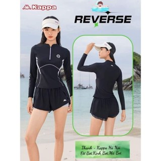 New 2025 Bộ đồ bơi nữ cao cấp KAPPA 2 mảnh quần đùi 2 lớp áo dài tay chống nắng UPf50+ có bigsize tới 80kg