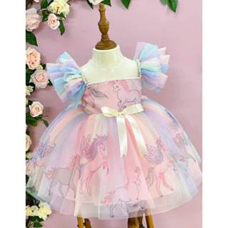 Váy Công Chúa Bé Gái,  Đầm Công Chúa Bé Gái Màu Hồng, Váy Bé Gái Họa Tiết Ngựa Pony, Dáng Váy Xòe.