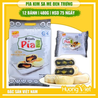 Bánh pía kim sa mè đen tan chảy Tân Huê Viên 500g , bánh pía Sóc Trăng không sầu riêng trứng chảy [MÈ ĐEN TÚI 12 BÁNH]