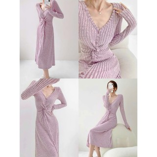 (HÀNG SẴN) Đầm thun len dài tay xoắn eo #904