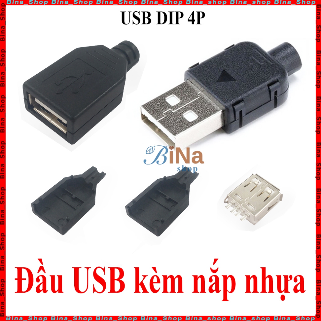 Đầu USB 2.0 4pin kèm nắp nhựa USB DIY đực cái tự chọn