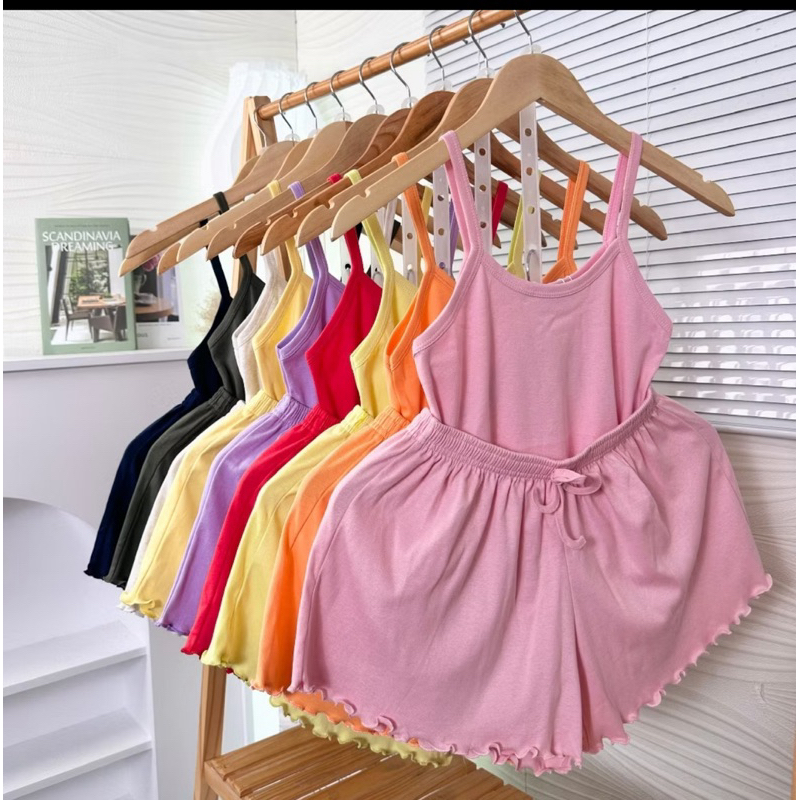 Sét bộ đồ ngủ nữ áo thun nữ 2  dây kèm quần đùi nữ cuốn biên nhiều màu trơn size dưới 55kg