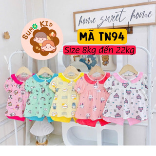Bộ Quần Áo Ngắn Bé Gái Thun Lạnh Babydoll Cổ Cài Nút size 8kg đến 22kg Mã TN94