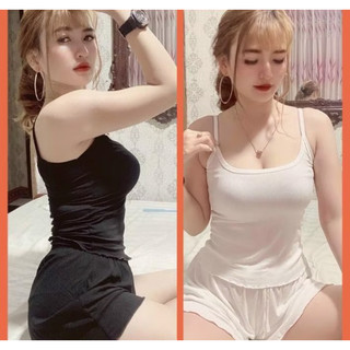 Sét bộ đồ ngủ nữ áo thun nữ 2  dây kèm quần đùi nữ cuốn biên nhiều màu trơn size dưới 55kg