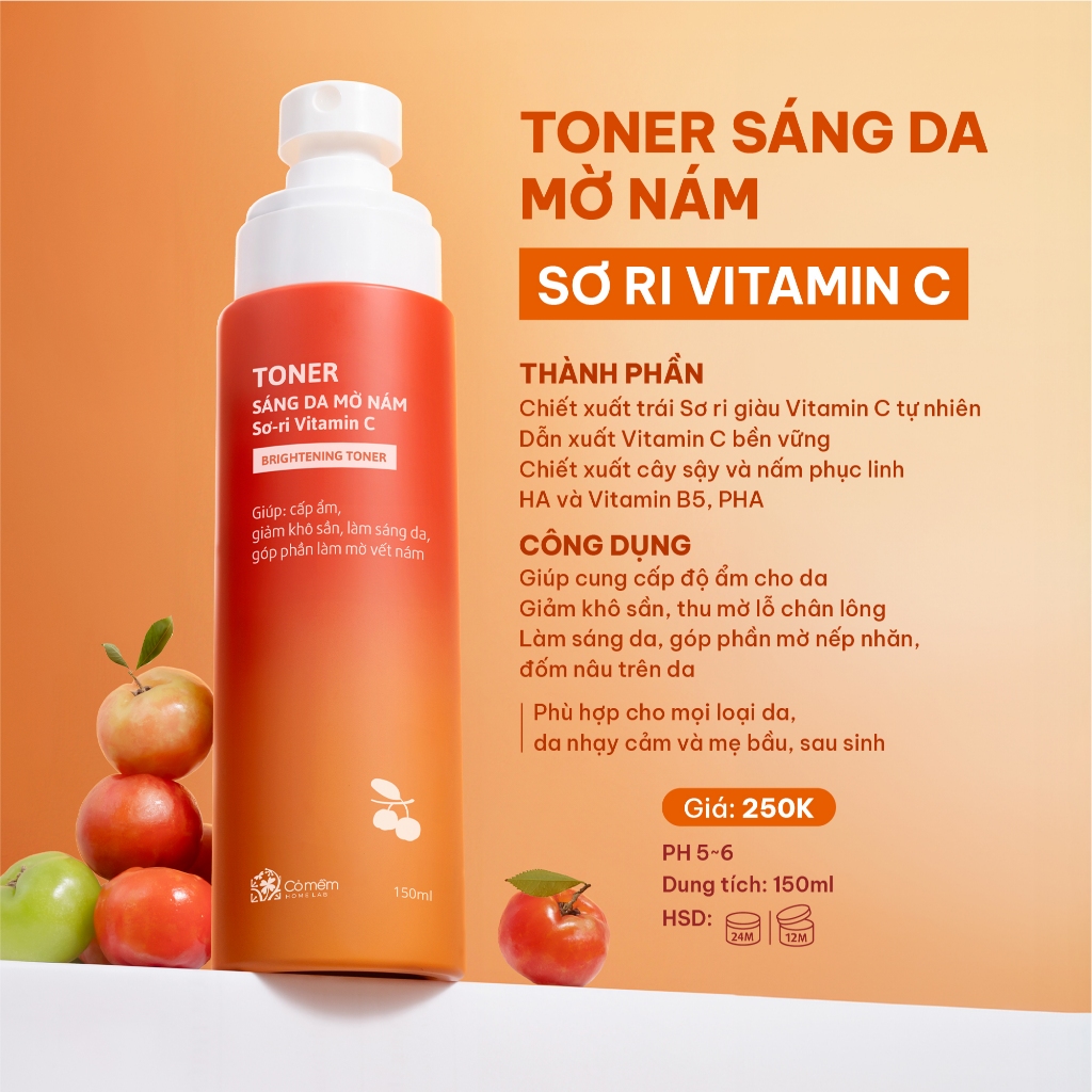 Bộ Đôi Làm Sạch Sâu Sáng Da Mờ Thâm Nám Sữa Rửa Mặt Và Toner Vitamin C Cỏ Mềm