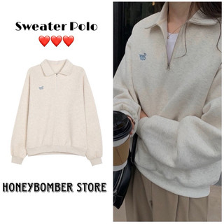 Áo Nỉ Sweater Polo Chữ Xanh 🌸 Áo Nỉ Nữ Form Rộng Phong Cách Ulzzang🌸