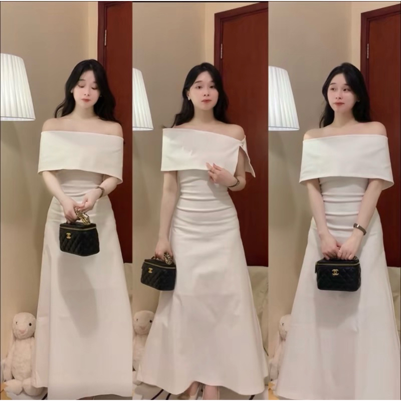 Váy đầm cup xoè dáng dài kèm bản trễ vai mặc 4 KIỂU, đầm dự tiệc cao cấp tặng vòng Choker Shi Shang | BigBuy360 - bigbuy360.vn