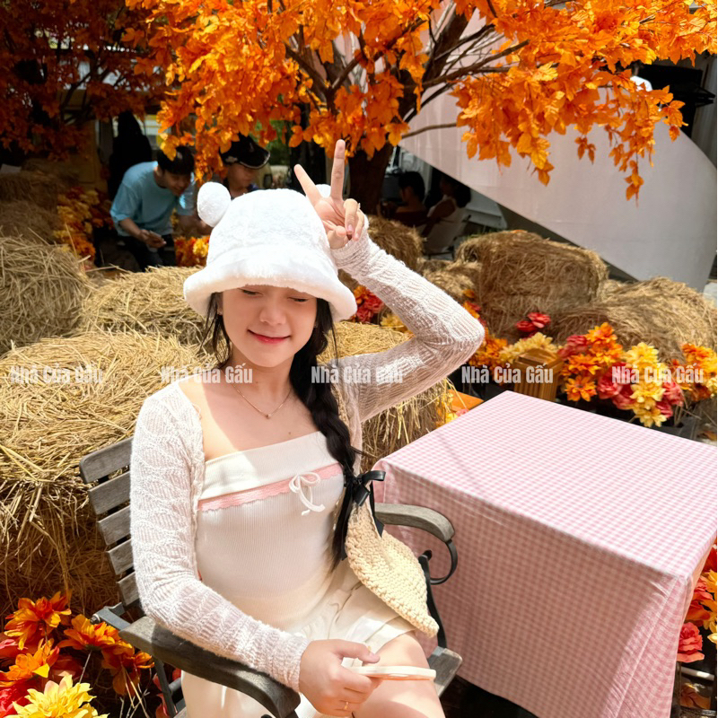 Nón len cục bông mẫu mới cực cute ( Ảnh thật )