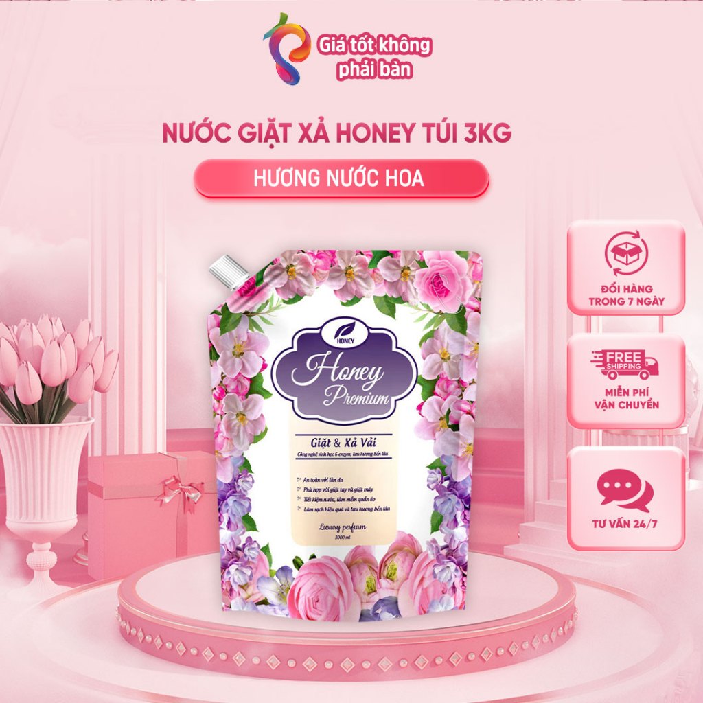  Nước giặt Honey hương nước hoa thiên nhiên túi 3L SIÊU TIẾT KIỆM LƯU HƯƠNG LÂU  MỀM VẢI 
