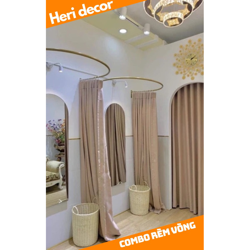trọn bộ khung thử đồ và rèm cao cấp kèm khoen rèm