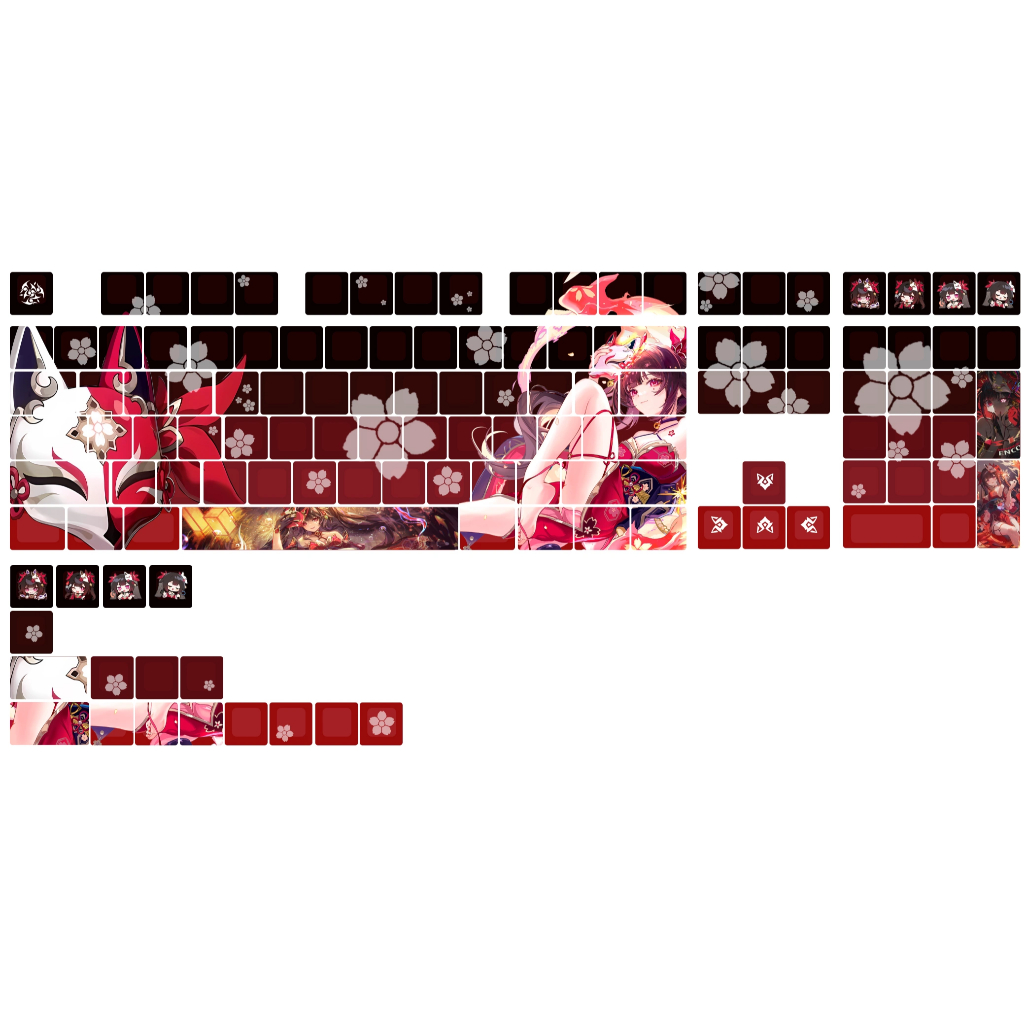 Keycap Honkai: Star Rail Sparkle thick PBT xuyên led in dyesub 5 mặt 133 phím anime layout keycaps Hanabi Genshin Impact