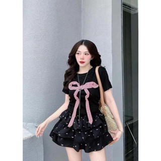 set bigsize 60-140kg áo kiểu nơ + chân váy nơ