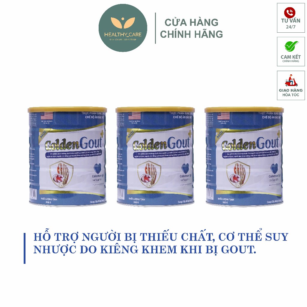 Combo 3 Lon Sữa non GOLDEN GOUT  ✅[CHÍNH HÃNG]✅ hộp 650g  - Sữa dành cho người bệnh Gout ( Gút )