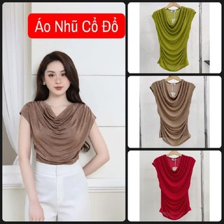  Áo Thun Nhũ Cổ Đổ Áo Kiểu nữ Chiết Eo Siêu Hắc Dáng 