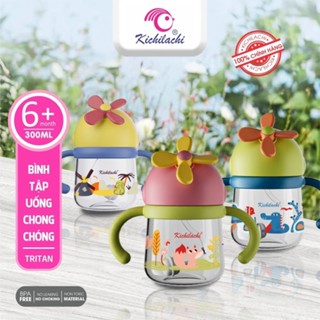 Bình tập uống nước chống sặc nhựa Tritan cao cấp 300ml - Cho bé từ 6 tháng - Kichilachi Kichi