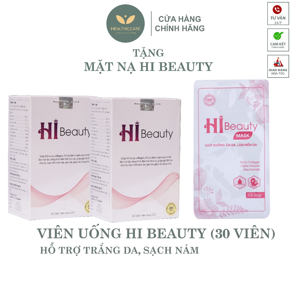 Hộp Viên Uống Hi Beauty Tặng Mask Hi Beauty [CHÍNH HÃNG] - Dưỡng trắng da, mờ nám, phục hồi da (hộp 30 viên)